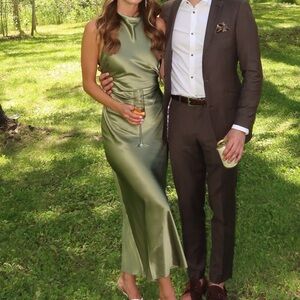 Reformation Olive Satin Maxi Dress